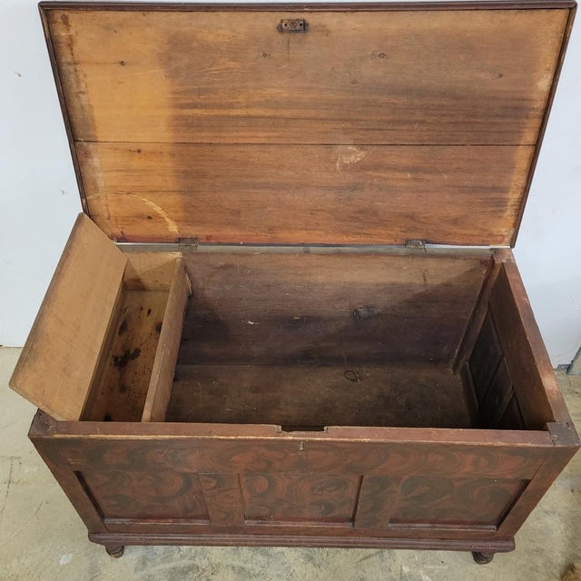 Circa 1830 Pennsylvania German Red Smoke-Painted Pine Blanket Chest With Till For Sale - Image 11 of 12