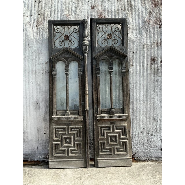 Vintage Boho Distressed Palm Beach Pediment Doors - Set of 2 For Sale - Image 4 of 9