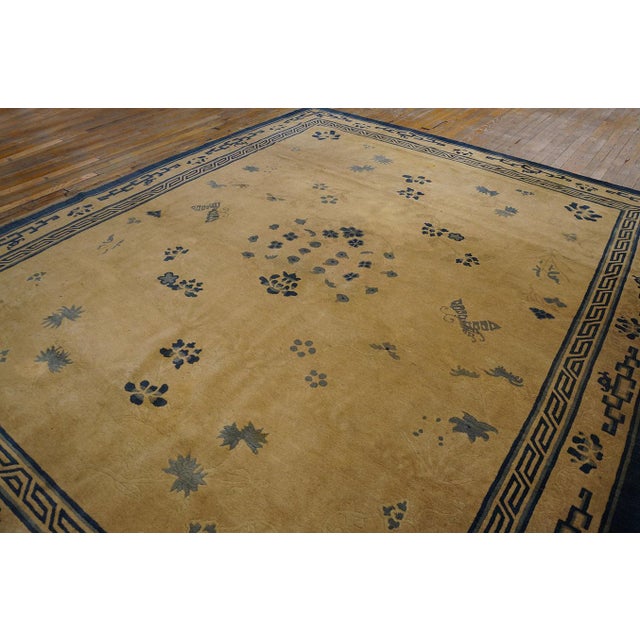 1900s Beige Open Field & Blue Border Foliate Pattern Antique Chinese Peking Rug For Sale In New York - Image 6 of 11