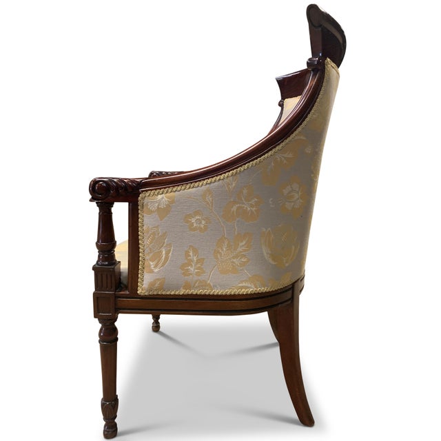 William IV Mahogany Armchair with Cream Damask Upholstery Full height 106.5cm Height to arms 70cm (mid-way) Width 65cm...