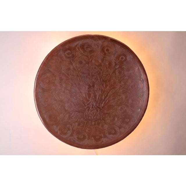 Scandinavian Copper Aurora Wall Light with Peacock attributed to Bjørn Wiinblad, Denmark, 1950s For Sale - Image 4 of 16