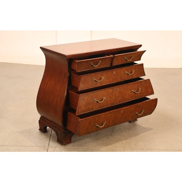 Traditional Ethan Allen Townhouse Collection Burlwood Bombe Chest For Sale - Image 3 of 18