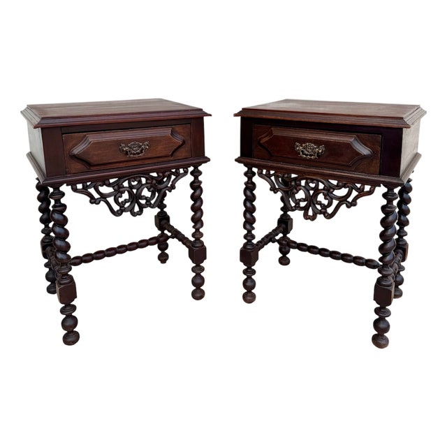 Portuguese Barley Twist Nightstands, 1940s, Set of 2 For Sale
