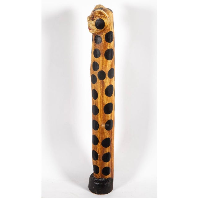 Late 20th Century Tall Vintage Hand Carved Wooden Folk Art Leopard Sculpture For Sale - Image 5 of 6