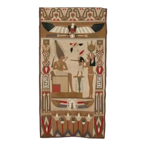 Antique Egyptian Revival Wall Tapestry With Figures & Eagle, Circa 1920s