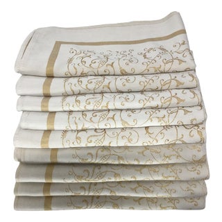 1940s Linen Cream & Gold Napkins - Set of 9 For Sale