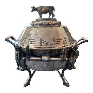Antique Reed and Barton Silverplate Butter Dish With Cow Finial, Circa 1870's For Sale