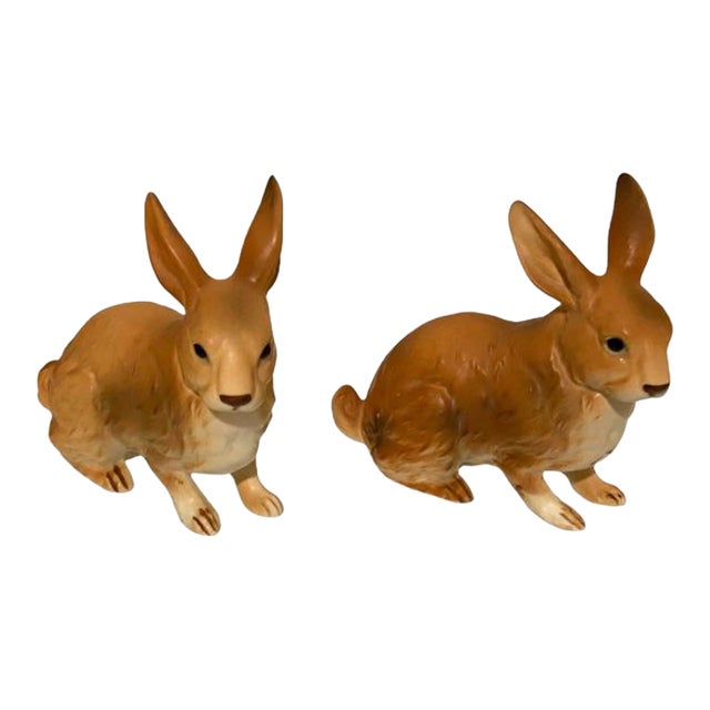 Mid Century Lefton Rabbits Easter Bunny’s Pair of Vintage Figurines For Sale