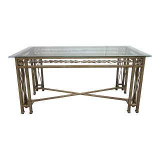 Vintage 78 In. Glass Top Wrought Iron Counter Height Table For Sale