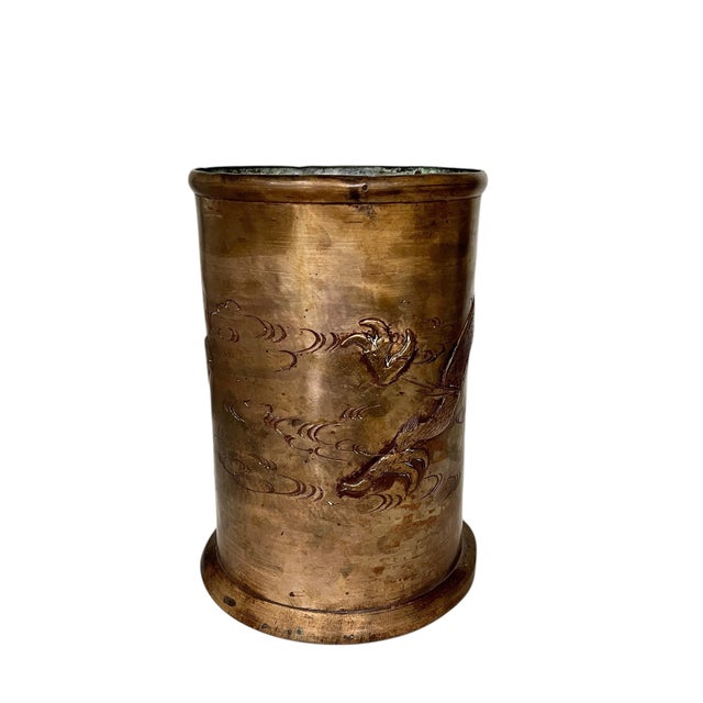 Chinoiserie Large Asian Copper Fighting Fire Breathing Winged Dragon Motif Cachepot For Sale - Image 3 of 10