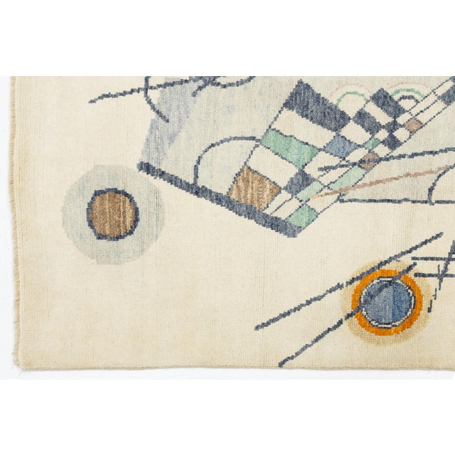 5x8 Modern Abstract Geometric Area Rug - Bauhaus Style Hand-Knotted in Ivory For Sale In New York - Image 6 of 8
