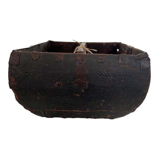 1910s Primitive Antique Elmwood Chinese Rice Grain Basket For Sale