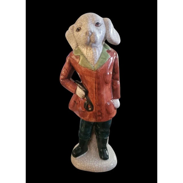 1980s Vintage Beagle Hunter Staffordshire Style Smoking Jacket Room Decor Statue For Sale - Image 5 of 7