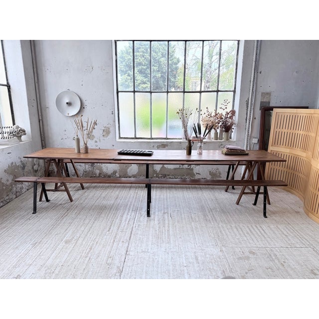 Trestle Farm Table and Benches, 1950s, Set of 3 For Sale - Image 9 of 18