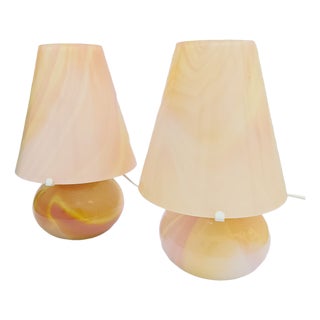 Italian Pink Murano Glass Lamps, 1980s, Set of 2 For Sale