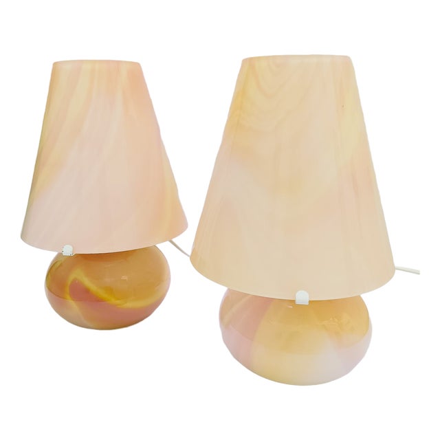 Italian Pink Murano Glass Lamps, 1980s, Set of 2 For Sale