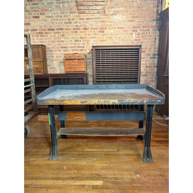 Rustic Vintage Industrial Steel-Based Workbench For Sale - Image 3 of 11