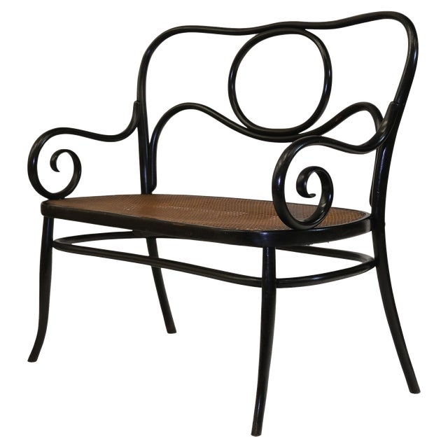 Art Nouveau Bentwood Ebonised Bench No 96 attributed to Thonet, 1900s For Sale