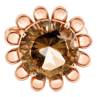 Late 20th Century 14K Pink Rose Gold Antique Smokey Topaz Floral Ring Estate Jewelry, Size 7.75 For Sale