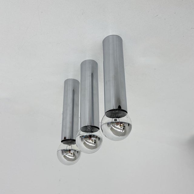 Silver Minimalist Chrome Tube Wall Lamps, 1970s, Set of 3 For Sale - Image 8 of 18