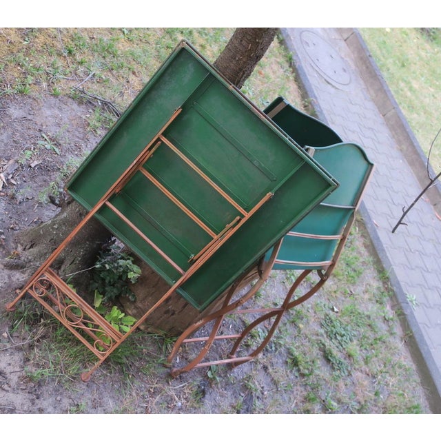 Mid-Century Distressed Painted Iron Garden Table and Chairs, Set of 3 For Sale - Image 16 of 17