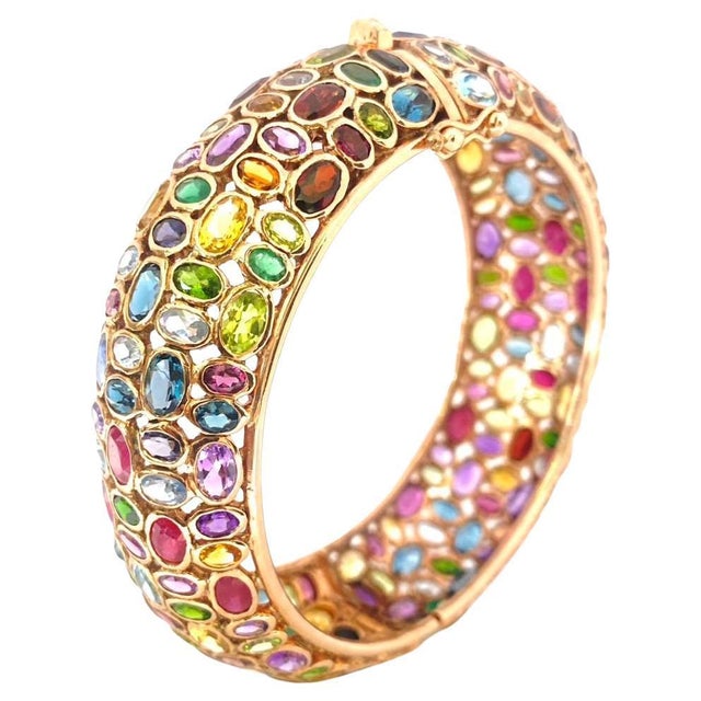 Bochic "Capri" Vintage Ruby & Emerald Multi Gem Bangle Set In 18K Gold & Silver For Sale - Image 17 of 18