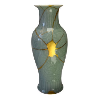Celadon Kintsugi Vase by Myriam Greff For Sale