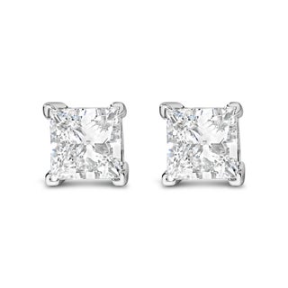 14K White Gold 1 1/2 Cttw Princess Cut Lab-Grown Diamond Solitaire Stud Earrings (F-G Color, VS2-SI1 Clarity) For Sale