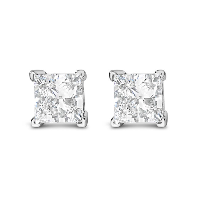 14K White Gold 1 1/2 Cttw Princess Cut Lab-Grown Diamond Solitaire Stud Earrings (F-G Color, VS2-SI1 Clarity) For Sale