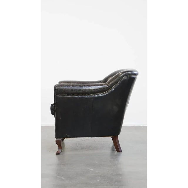 1990s Black Grained Cowhide Armchair For Sale - Image 5 of 16