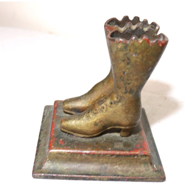 Rare Antique 19th Century Cast Iron Pair Lady Boots Match Holder Door Stopper For Sale - Image 10 of 12