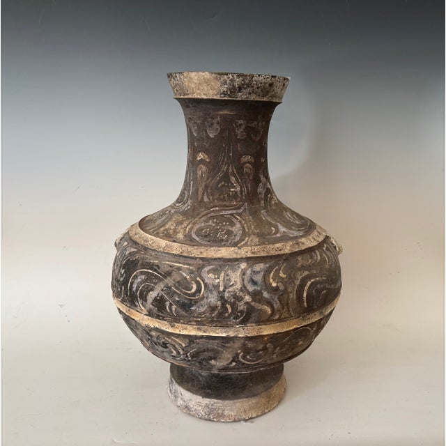 Large Size Antique Pottery Jar. Original pigments. Good condition, with expected wear and fading. 21" tall x 17" diameter....