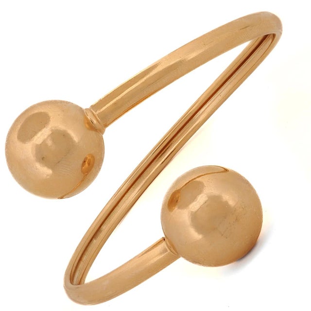 Contemporary Dual Orb Gold Cuff Bracelet For Sale - Image 3 of 6