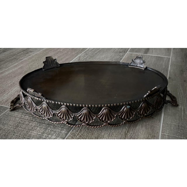 Late 20th Century Late 20th-Century Regency-Inspired Iron & Steel Scallop Shell Centerpiece Gallery Oval Tray For Sale - Image 5 of 16