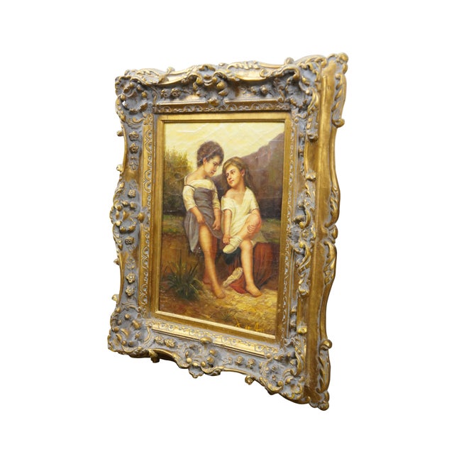 Realism Late 20th Century At the Edge of the Brook Oil Painting After William-Adolphe Bouguereau 24" For Sale - Image 3 of 11