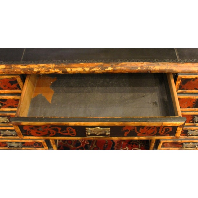 English C. 1880s Bamboo and Faux Lacquer Double Pedestal Desk For Sale In Raleigh - Image 6 of 8