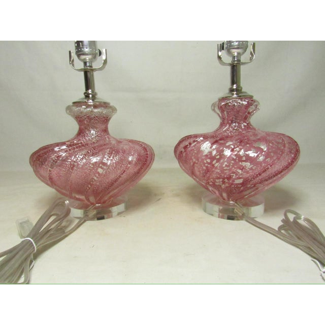 Mid-Century Modern 1950s Rose Murano Art Glass Lamps - a Pair For Sale - Image 3 of 13