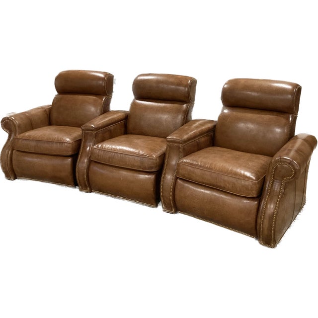 Traditional Hancock and Moore Theater Seating/Leather Couch - Set of 3 For Sale - Image 3 of 3