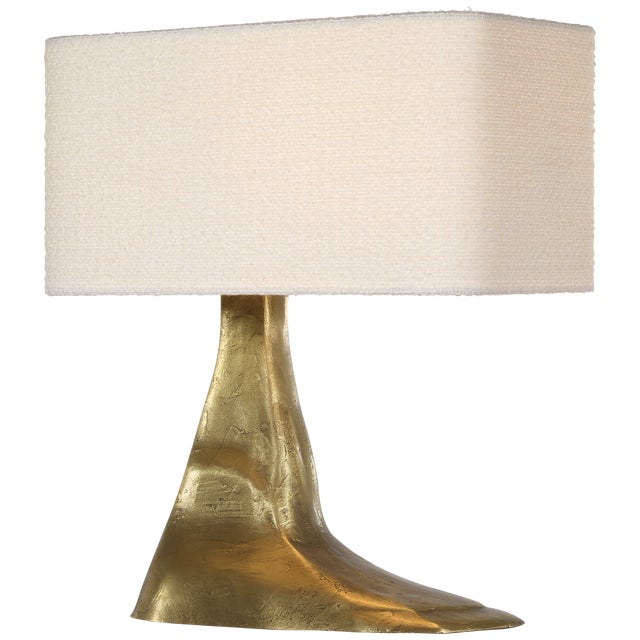 Modern Anne-Marie Barton by Visual Comfort Signature Terra-Forma 23" Left Table Lamp in Museum Brass with Bouclé Shade For Sale - Image 3 of 3