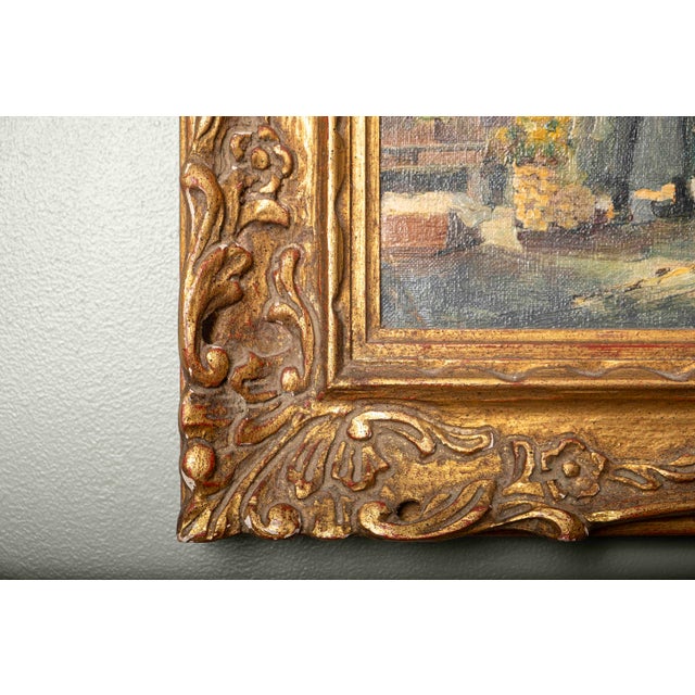 Wood Early 20th Century Large European Flower Market Oil Painting, Signed H. Johannsen, Ornate Gilt Frame For Sale - Image 7 of 17