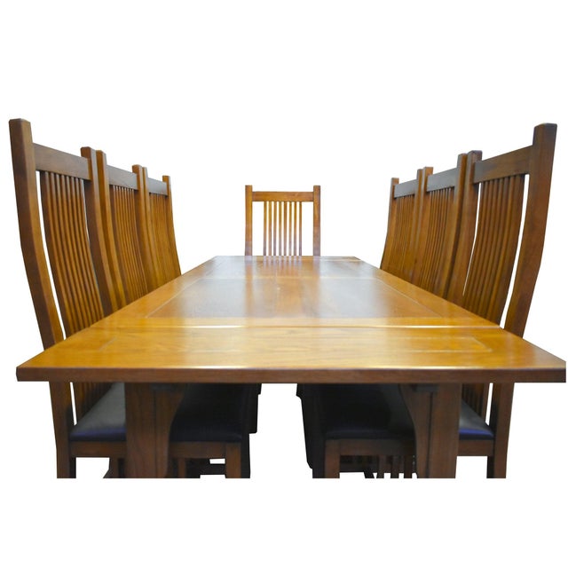 Mission Style Oak Stow Leaf Dining Table (2 Colors Available) - Walnut For Sale - Image 11 of 14