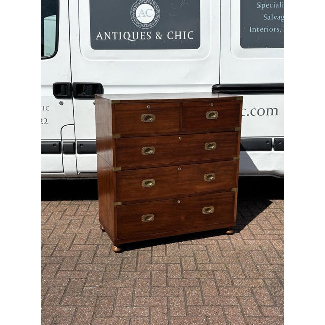 Antique Brass-Bound Mahogany Campaign Chest from Ross & Co, Dublin For Sale - Image 18 of 18