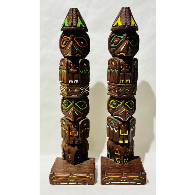 Vintage Raven Hand-Painted Wood Totem Pole Figures- a Pair For Sale - Image 10 of 10