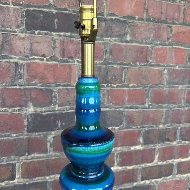 Blue Mid 20th Century Mid Century Modern Blue and Green Ceramic Table Lamp For Sale - Image 8 of 12