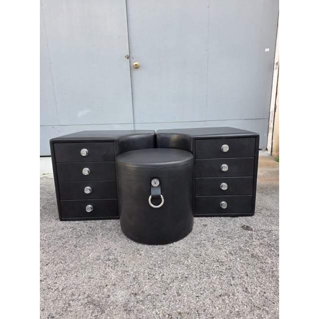 Chest of Drawers with Black Leather Stool by Guido Faleschini for I4 Mariani, 1970, Set of 3 For Sale - Image 6 of 12