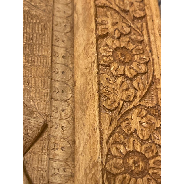 Early 20th Century Handcrafted Ornate Wooden Wall Relief Floral Art Sculpture Feat. Persian Royal Couple For Sale - Image 9 of 12