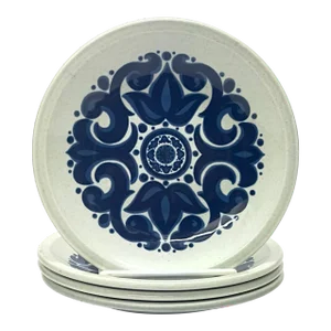 Mid 20th Century Chunky Graphic Blue & White Toledo Design Side Plates by Wedgwood - Set of 4