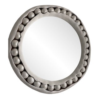 Phillips Collection Large Matte White Round Pearl Mirror For Sale