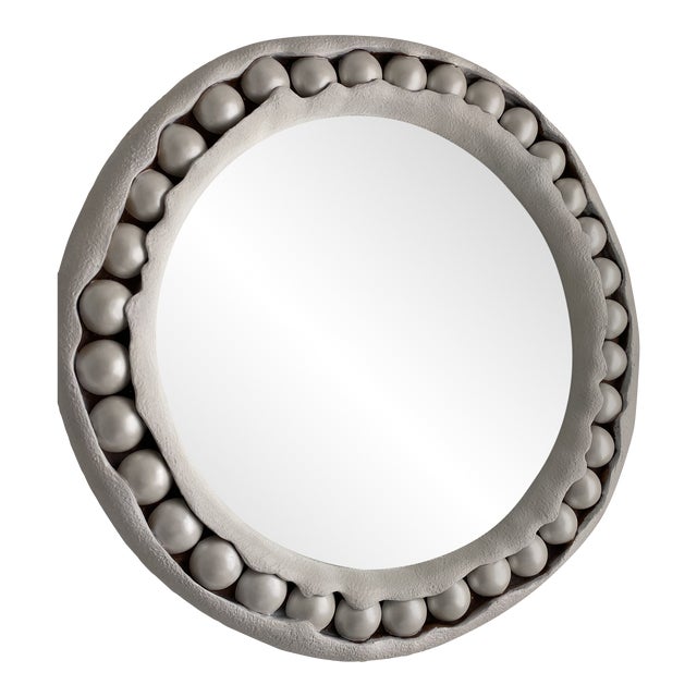 Phillips Collection Large Matte White Round Pearl Mirror For Sale
