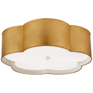 Kate Spade New York for Visual Comfort Signature Bryce Large Flower Flush Mount in Gild & White with Frosted Acrylic For Sale